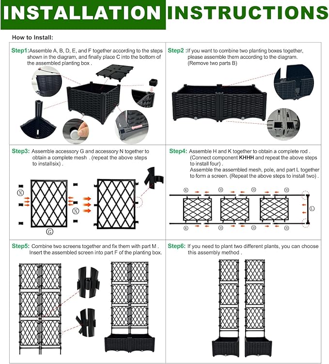 Planter with Trellis - Raised Garden Bed with Trellis 75.5x31.5x16 Privacy Screen Planter Box with Drainage Hole Outdoor Raised Garden Bed for Climbing Plants