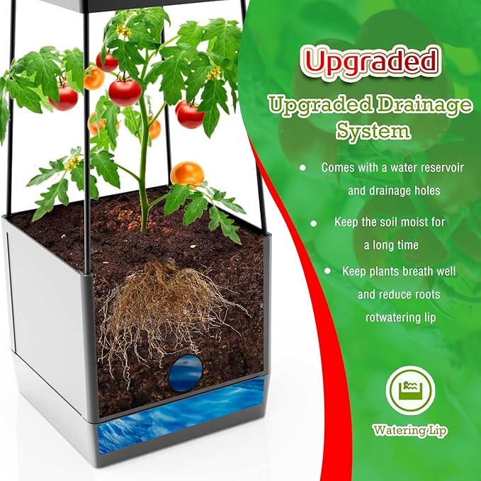 Raised Garden Bed Planter Boxes &amp Trellis vanpein Tomato Cage &amp Planter Pot Outdoor 59 Plant Support with Self Watering for Climbing Vegetable Flowers Vines Plants Gray