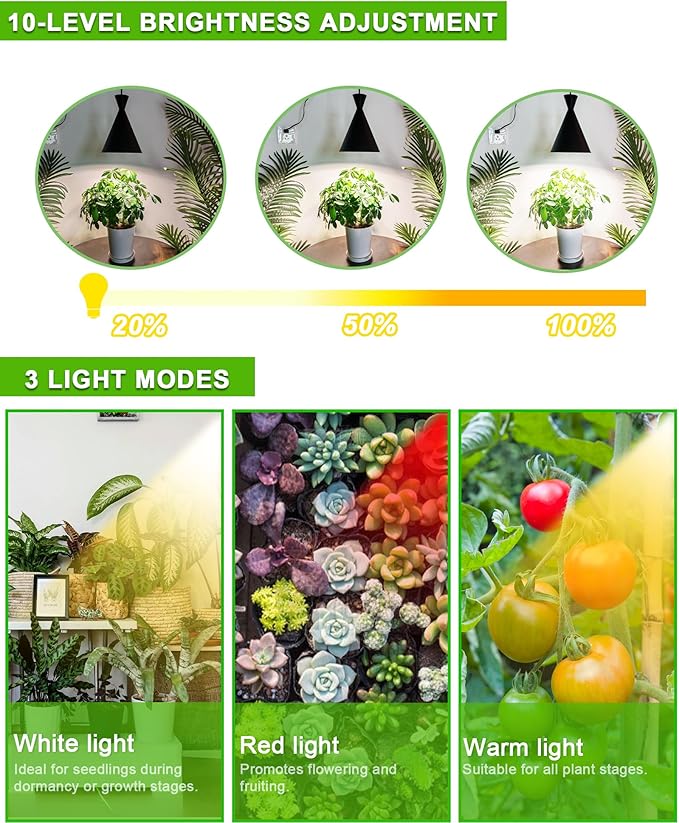 Arikashi Hanging Grow Light LED Growing Light Full Spectrum for Indoor Plants4/8/12H Timer Height Adjustable Grow Lamp for Large Plants