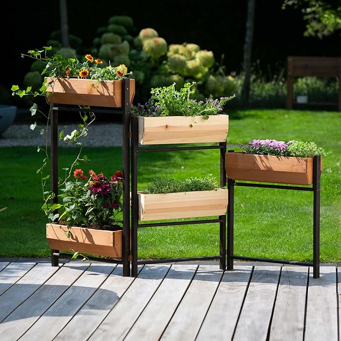 dobar® Flexi Vertical Bed with 5 Steps - Flexible Raised Bed Made of Pine Wood - Folding Flower Box Herb Bed - 165 x 18 x 105 cm - Black/Brown/Natural