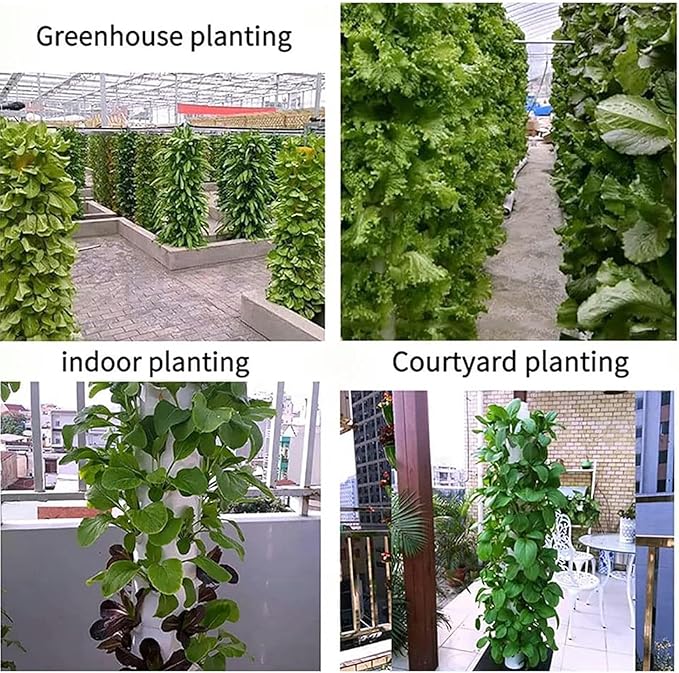 45 Holes 15 Floors Hydroponics Tower Hydroponic Grow Kit with Hydrating Pump Aquaponics Growing System Kit for Leafy Vegetables and Fruits No Soil-//