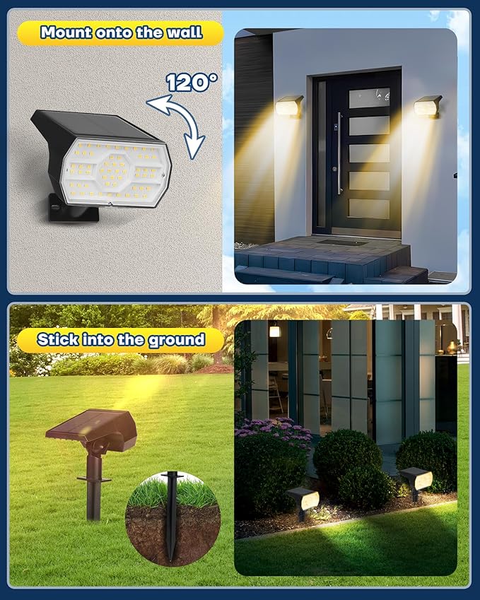 Kaxiida Solar Lights Outdoor Waterproof IP68 3 Lighting Models Solar Powered Spot Lights Outdoor 56LED Solar Light Dusk to Dawn for Yard Patio Garden Pathway Landscape Lighting (Warm White10 Pack)
