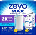 Zevo MAX Bug Catcher &amp Fly Trap for Indoors - Flying Insect Trap for Gnats House &amp Fruit Flies - Use in Any Room - No-Mess Disposal (1 Plug in Base &amp 2 Cartridges)