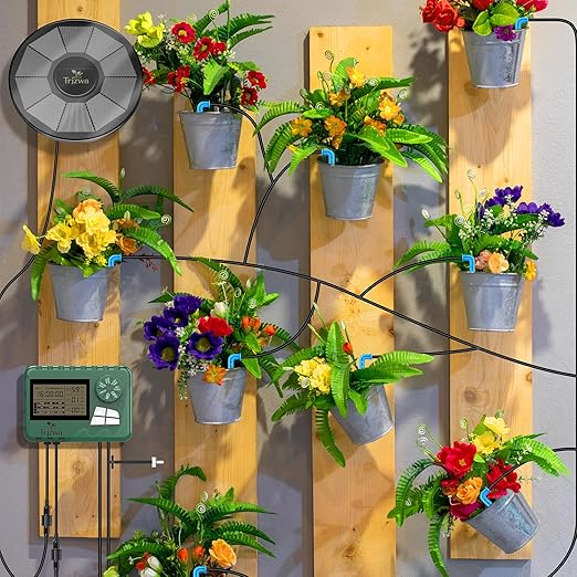 Solar Irrigation System Kit with Automatic Watering Computer Drip Irrigation for Garden Balcony Greenhouse Supports 15 Potted Plants 15 Meter Hose