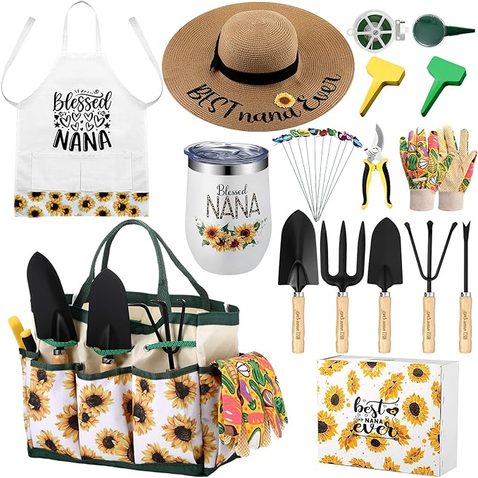 Lasnten 16 Pcs Garden Gift for Christmas Women Mom Grandma Birthday Gift Garden Tools Set Best Ever Mother Present for Her from Daughter Son Granddaughter Grandson(Nana)