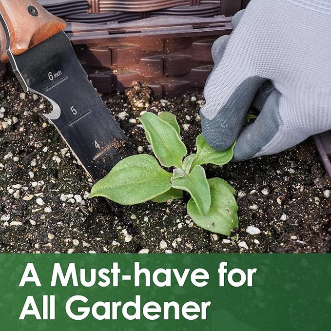 Hori Hori Garden Knife Garden Tools with Sheath for Weeding Planting Digging 7 Stainless Steel Blade with Cutting Edge Full-Tang Wood Handle with Hanging Hole
