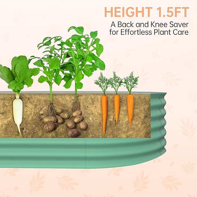 IDEALHOUSE Heavy-Duty Raised Garden Beds Outdoor 8x4x1.5ft Galvanized Steel Planter Box Rust-Resistant Elevated Garden Box for Vegetables Flowers Easy Assembly Durable Beige Planters Green