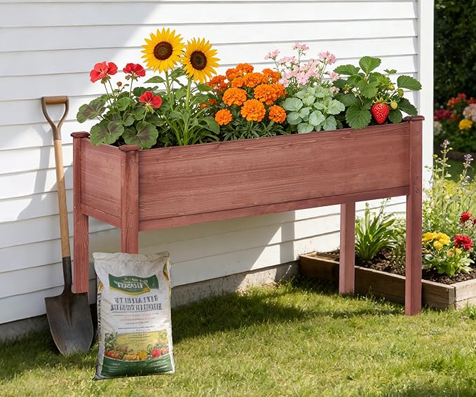 48×24×30 Inch Raised Garden Bed with Legs Solid Wood Elevated Planter Box Stand with Liner for Outdoor Backyard Patio Balcony