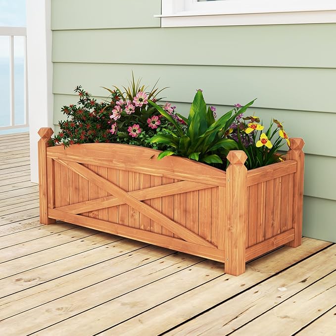 Raised Garden Bed 36 L x 16W x 15H Wooden Garden Bed Outdoor w/Placed Drainage Holes &amp Removable Base Panels Rectangular Planter Box for Vegetables Flower Herb Fruit (1 36 x 16 x 15)