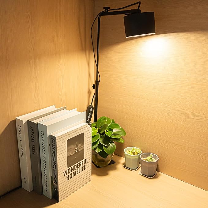 9W Remote Dimmable 4000K Natural Full Spectrum Spot Lamp Growth Promotion with Black Free Standing Plant Grow Stand Adjusted Height 15Ft Plug-in Timing Cord for Indoor Plants