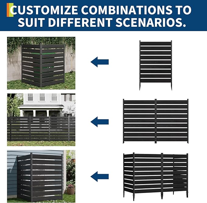 49 h x 38 w (2 Panels) Privacy ScreenTrash Can Fence Air Conditioner Fence Wood Plastic Composite Fence PanelIdeal Outdoor Privacy Wall Pool Equipment EnclosureBlack