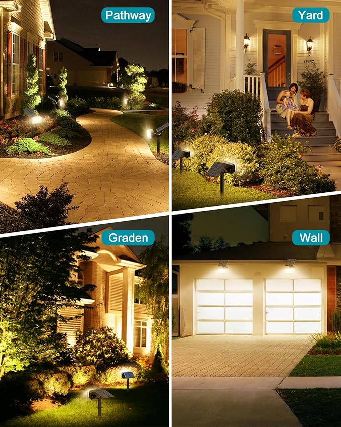 102 LEDs Solar Spot Lights Outdoor Waterproof IP65 [ 4 Modes/8 Pack] Solar Spotlights Adjustable Light &amp Panel Landscape Flood Powered Lights for Yard Garden Pathway Wall Tree(Warm White)