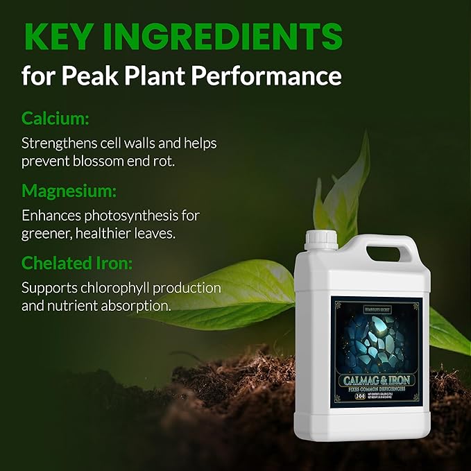 Humboldts Secret CalMag &amp Iron | Calcium Magnesium &amp Chelated Iron Nutrient Fertilizer | Hydroponic Supplies for Vegetative &amp Flowering Growth in Soil Coco Hydroponics or RO Water | 1 G