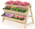 Giantex Raised Garden Bed Vertical Planter with Storage Shelf 3 Tier Elevated Planter Box with Side Hooks Indoor Outdoor Wood Garden Bed for Balcony Garden Lawn (Natural)