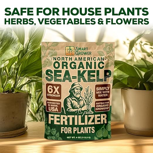 Organic Sea Kelp Fertilizer for Plants – Water-Soluble – Makes 100 Gallons – Kelp Meal Concentrate Plant Food – for Indoor Gardens Hydroponics Vegetables Houseplants - Smart Grower - 4oz Bag