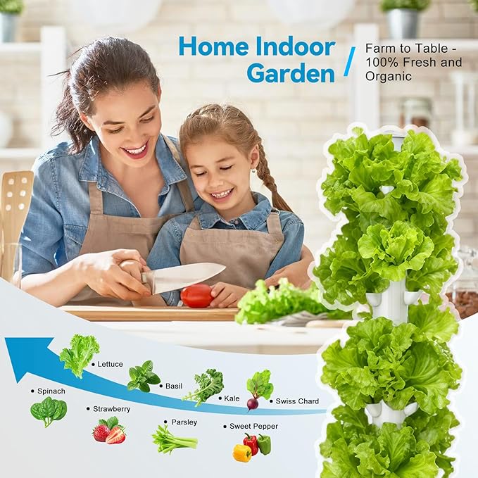 JESLED Hydroponic Growing System 15 Tiers Hydroponic Tower with 5000K Full-Spectrum Grow Lights Dual Timers for Auto Watering &amp Lighting Home Indoor Garden with 20L Water Tank High 66.2