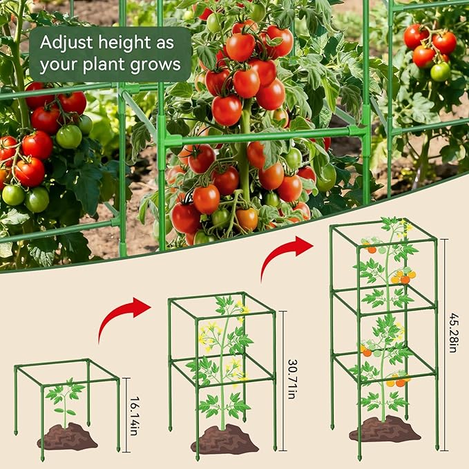 Halatool Heavy Duty Tomato Cages for Garden 45 Inch Metal Square Tomatoes CageAdjustable Folding Tomato Trellis for Climbing Plants Vegetables Flowers Fruits2 Pack