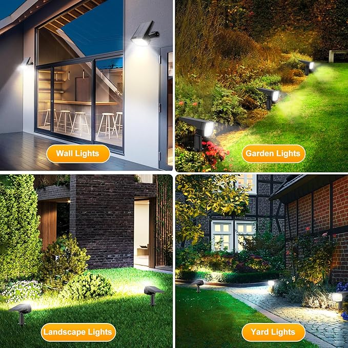 Fabrito 72 LEDs Solar Spot Lights Outdoor Waterproof 3 Modes Landscape Spotlights Dusk to Dawn Solar Powered Flood Wall Lights for Outside Solar Garden Lights for Yard Porch 10 Pack (Cool White)