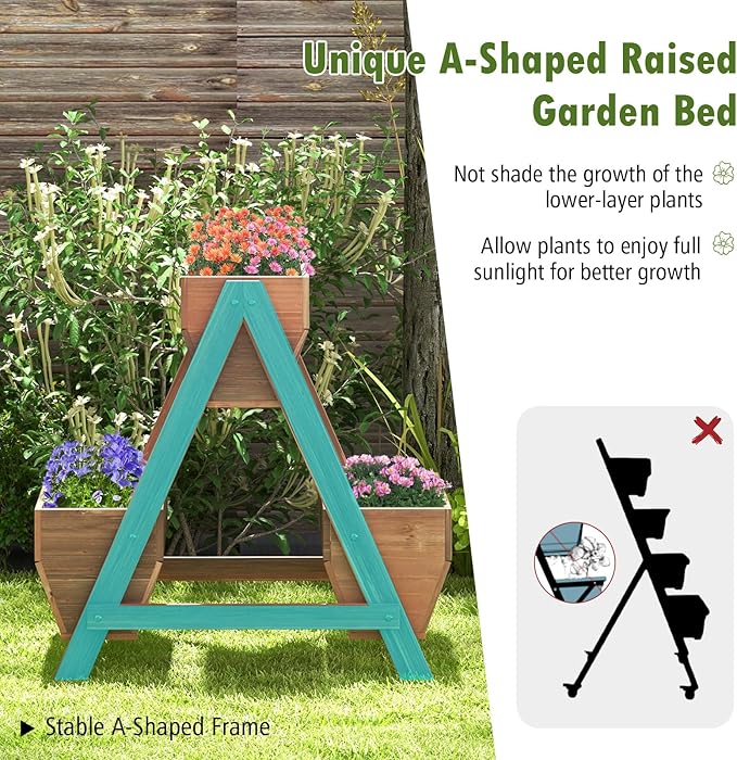 S AFSTAR 21-Inch Vertical Raised Garden Bed 3 Tiered Wooden Planter Boxes 26 L x 29 W x 29 H Drainage Holes Indoor Outdoor Flowerbed Freestanding Elevated Planter Box for Garden Flower Veggies