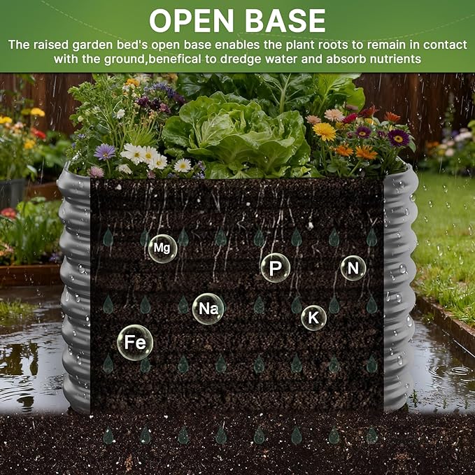 2pcs Tall Galvanized Raised Garden Bed Outdoor Metal Raised Beds for Vegetables Above Ground Garden Box for Flower Steel Garden Bed for Gardening - 2FT