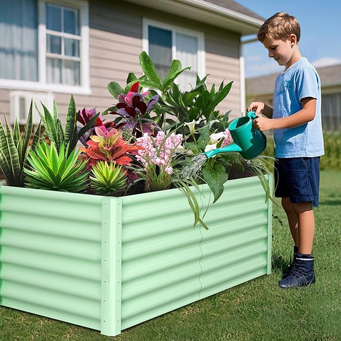 GAOMON Raised Garden Bed Metal Raised Garden Beds Outdoor Rectangular Planter Box for Planting Plants Vegetables and Flower 8x4x2 FT Green