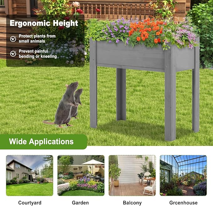 Raised Garden Bed with Legs 48x24x30 in Planter Boxes Outdoor Elevated Wooden Planter Box Standing Growing Bed for Gardening Backyard Patio and Balcony (Grey 31x16x30)