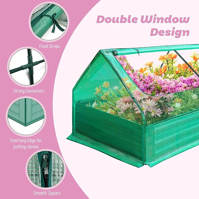 6x3x1ft Galvanized Raised Garden Bed with Greenhouse Cover Reinforced Metal Planter Box with Zippered Windows Outdoor Gardening Kit for Vegetables Flowers Plants (Green)
