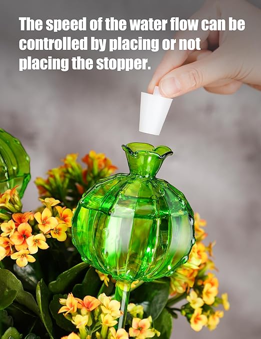 NiHome Cactus-Shaped Glass Plant Self-Watering Globes 6-Pack Glass Waterer Stakes for Potted Plants Automatic Mini Irrigation System Adorable Gardening Tool (Green 3 Large + 3 Medium)
