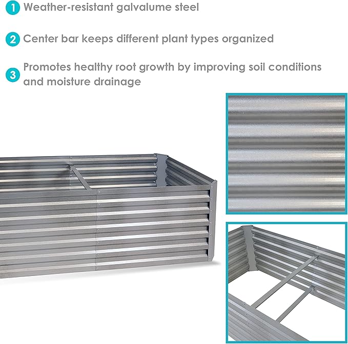 Sunnydaze 71-Inch Rectangular Raised Garden Bed - Galvalume Steel Vegetable Flower Bed Planter Kit - Silver