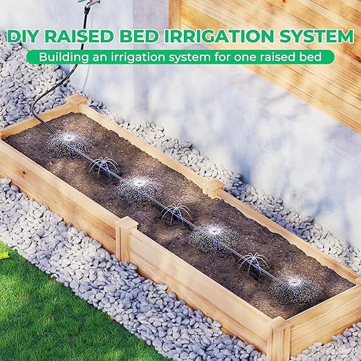 HIRALIY Raised Bed Drip Irrigation Kit Medium DIY Garden Grid Watering System Garden Irrigation System for Flower Bed up to 3 x 8FT