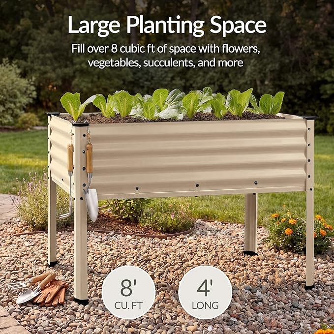 Best Choice Products 48x24x30in Galvanized Raised Garden Bed Metal Elevated Planter Box Vegetable Garden for Backyard Patio Balcony - Beige