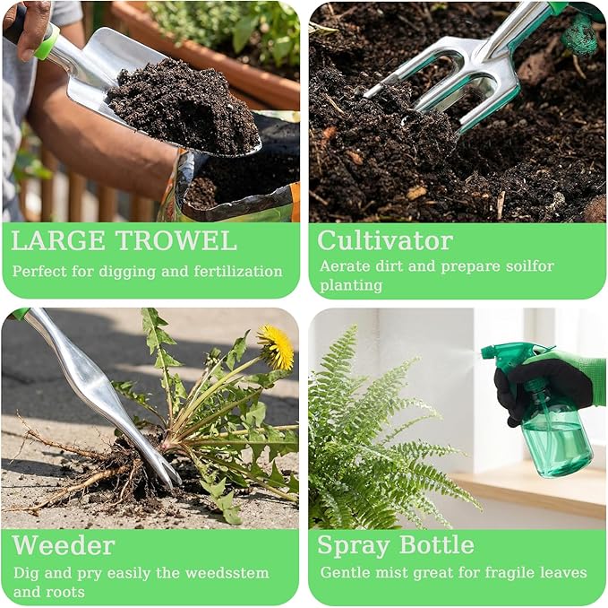10-Piece Garden Tool Set - Heavy Duty Lightweight Aluminum Alloy Gardening Tools with Storage Tote Bag Rust-Proof Gardening Hand Tools &amp Non-Slip Ergonomic Grip Ideal Gardening Gifts for Women