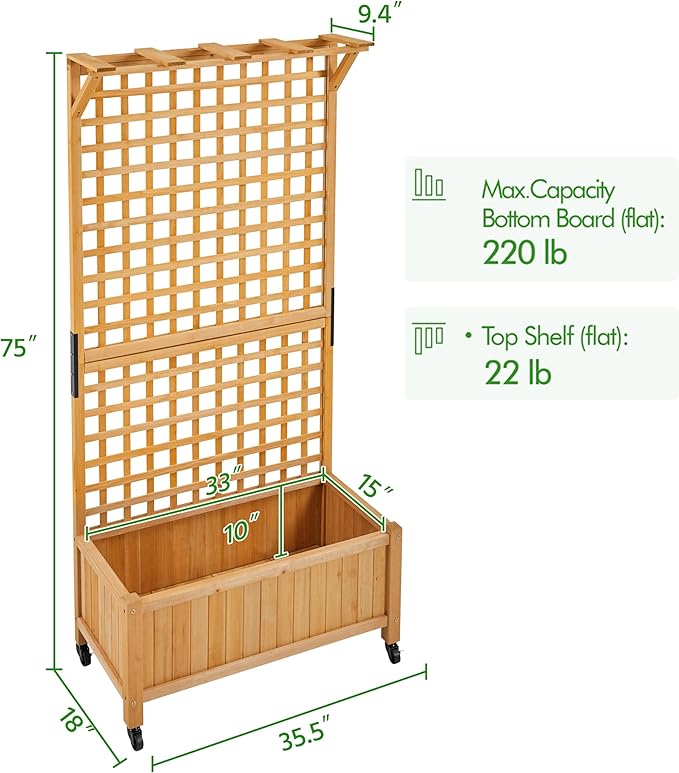 Topeakmart Garden Flower Box for Vine Climbing Plants Standing Vertical Planter Box Wooden Raised Plant Bed Vertical Garden Planter Bed for Yard/Patio/Backyard