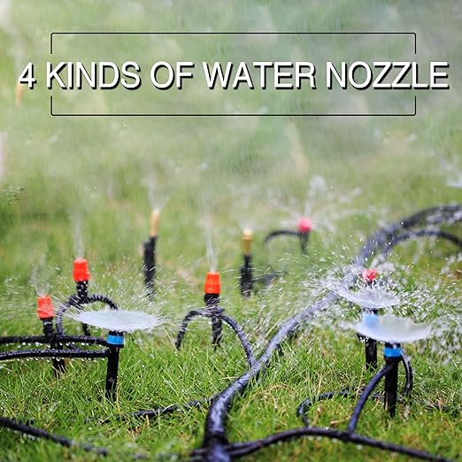 Drip Irrigation Kit MUCIAKIE 233FT Irrigation System Automatic Patio Misting Plant Garden Watering System with 1/4 inch 1/2 inch Black Distribution Tubing Hose Adjustable Nozzle Emitters Sprinkler
