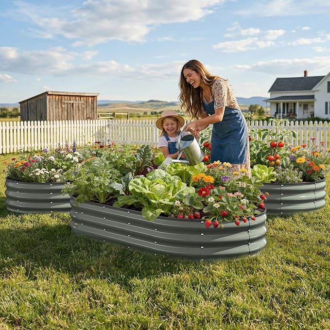 Galvanized Raised Garden Bed 6x3x1 FT Oval Metal Raised Garden Bed Outdoor Planter Box with Open Bottom Rust-Resistant Steel Garden Bed for Vegetables Herbs Flowers Easy Assembly