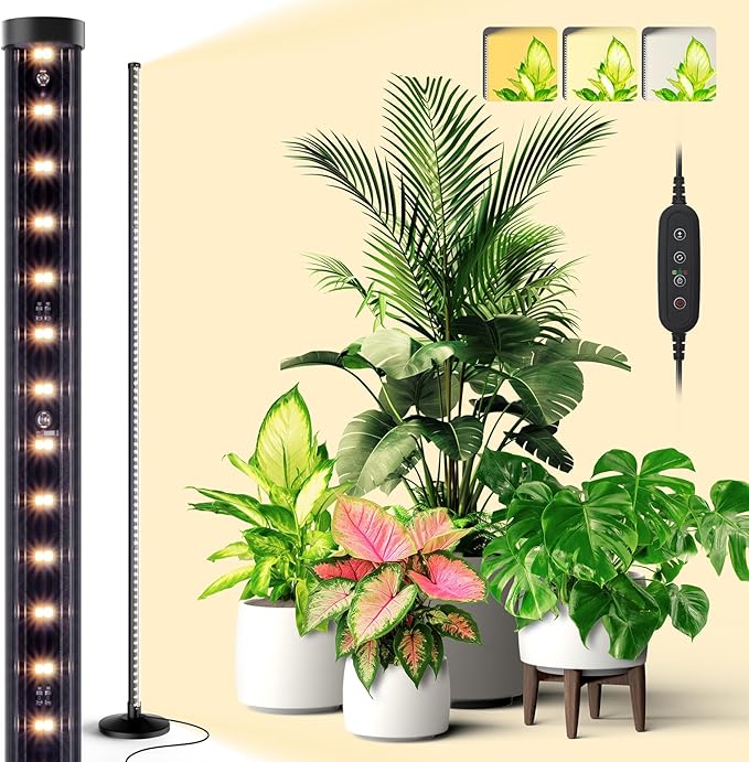 Bstrip Standing Grow Light for Indoor Plants Vertical Grow Light with 3 Light Modes Wide Illumination and Dimmable T10 Full Spectrum Floor Grow Lights 16in-65in Adjustable Height &amp Auto Timer