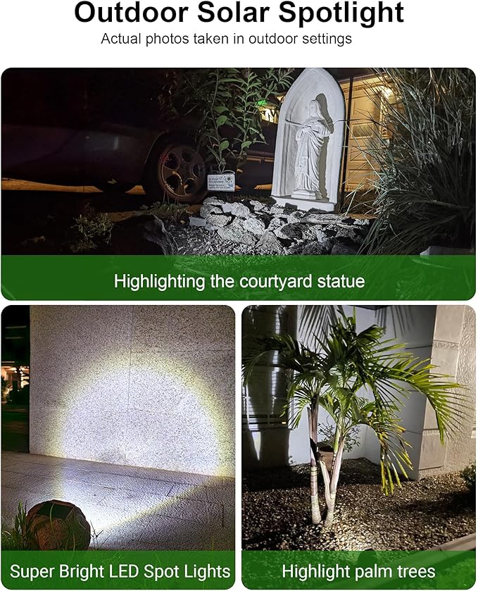 Outdoor Solar rock lightsIP65 Waterproof LED Super Bright spotlights suitable for house exteriors stairways garden statues sidewalks pond rock landscapes and palm tree display lighting- 2Pcsk