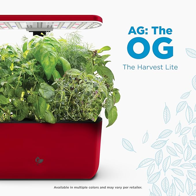 AeroGarden Harvest Lite in Cherry Red Soil-Free Indoor Hydroponic Garden with LED Grow Light for Year-Round Gardening of up to 6 Herbs and Vegetables