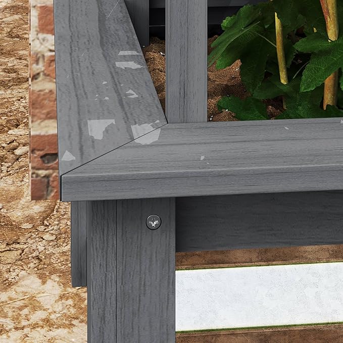 Outsunny Raised Garden Bed with Trellis Wooden Planter Box with Galvanized Steel Sides Raised Flower Bed for Climbing Plants Flowers Fruits and Vegetables Gray