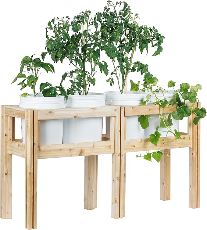 Greenes Fence Four Bucket Elevated Cedar Wood Garden Frame 54 in. x 16 in. x 30 in. - Made in USA with North American Cedar