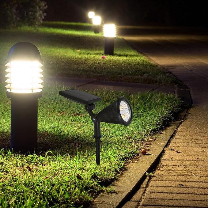 Uonlytech Outdoor Landscape Spotlights 4-led Warm Light Solar Powered Waterproof Pathway Lights for Garden Yard Patio with 3 Lighting Modes