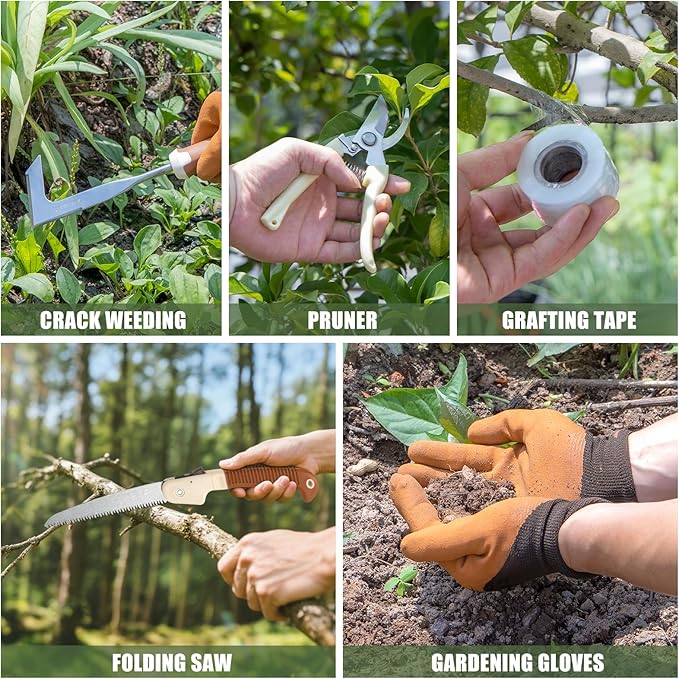 Garden Tool Set 12 Pcs Heavy Duty Floral Gardening Tools Kit with Gardening Hand Weeder Tools Durable Storage Bag and Gloves Gifts for Women and Men Brown