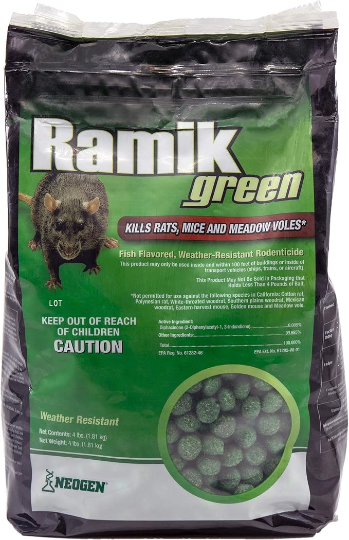 Neogen Ramik Green Fish Flavored Weather Resistant Rodenticide Nuggets 4 lb bag (00615)