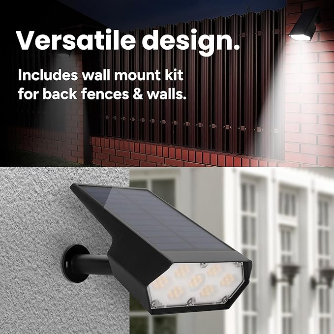 TECHKO Outdoor Solar Spotlight with Wall-Mount &amp Ground-Stake Dusk-to-Dawn Outdoor Waterproof IP65 Multiple Lighting Modes Solar Powered Garden Yard Spot Lights for Outside Landscape (2-Pack)