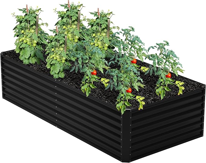 8x4x2FT Galvanized Raised Garden BedPlanter Raised Beds-Metal Garden BoxLarge Plant for Outdoor Planting Vegetables BedFlowerherb-Black