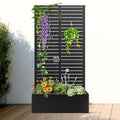 FENCY Metal Raised Garden Bed with Trellis Metal Planter Box with Trellis Garden Box for Climbing Plants Vegetable 35 Lx16 Wx71 H Garden Bed with Drainage Holes(Black-Louvered)