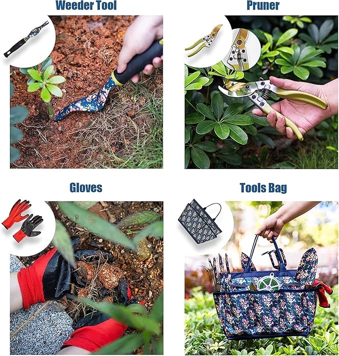 Women's Garden Tool Set - 25 Pieces Heavy Duty Garden Tools Durable Garden Tool Bag Gardening Gifts for Women