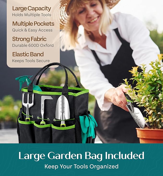 Heavy Duty Gardening Tools with Potting Mat- Gardening Gifts for Women Men Mom Dad - Durable Ergonomic Garden Tools Set