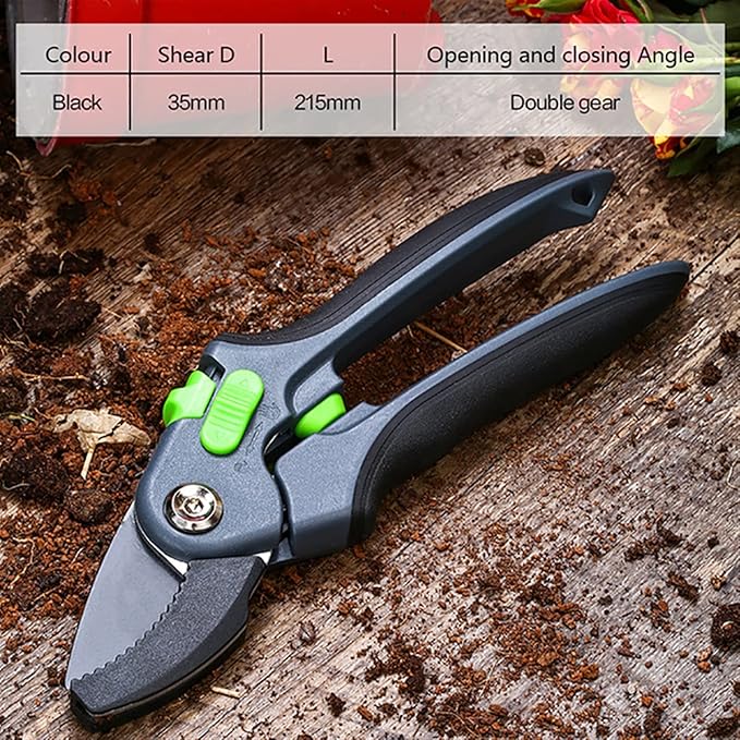 Gardening Tools Heavy Duty Plant Trim Horticulture Hand Pruner Cut Secateur Shrub Garden Scissor Tool Anvil Branch Shear Orchard Pruning Shears for Fruit Trees(Black2)