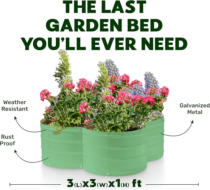 Galvanized Raised Garden Beds Outdoor // 3×3×1 ft &amp 4×4×1 ft Planter Raised Beds for Gardening Vegetables Flowers // Large Metal Garden Box (Light Green) // Patent Pending Tool-Free Assembly